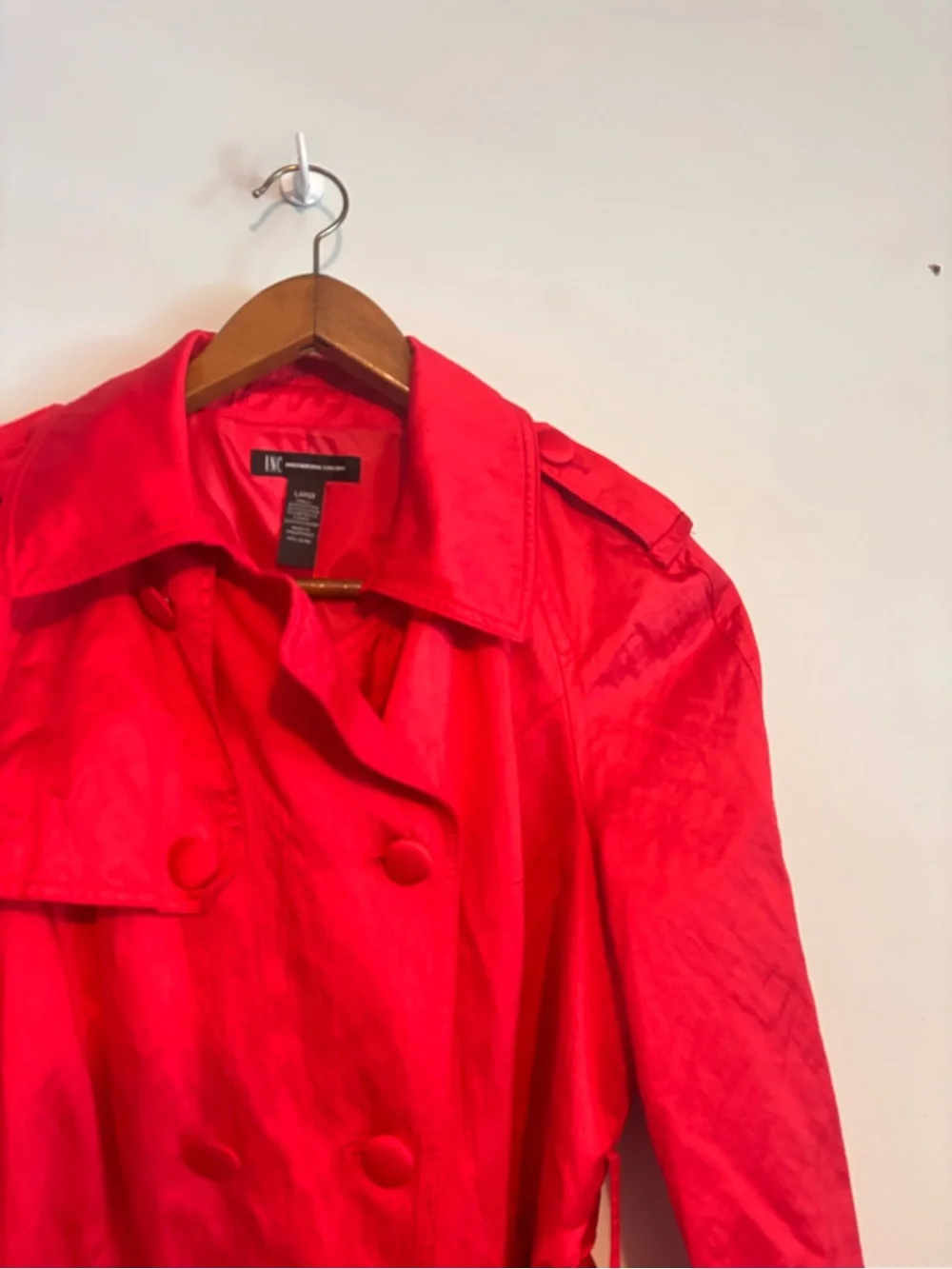 INC International Concepts Bright Red Lipstick Long Sleeve Belted Trench Coat